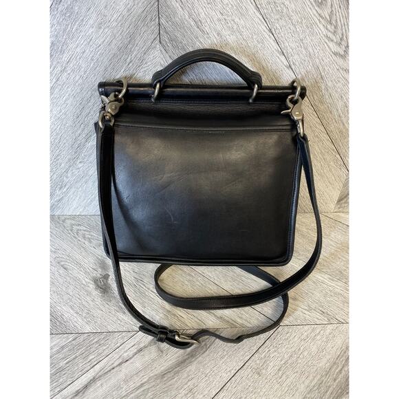 VTG Coach Black Leather Silver Hardware Willis Bag Crossbody Satchel Bag Purse - Picture 4 of 16